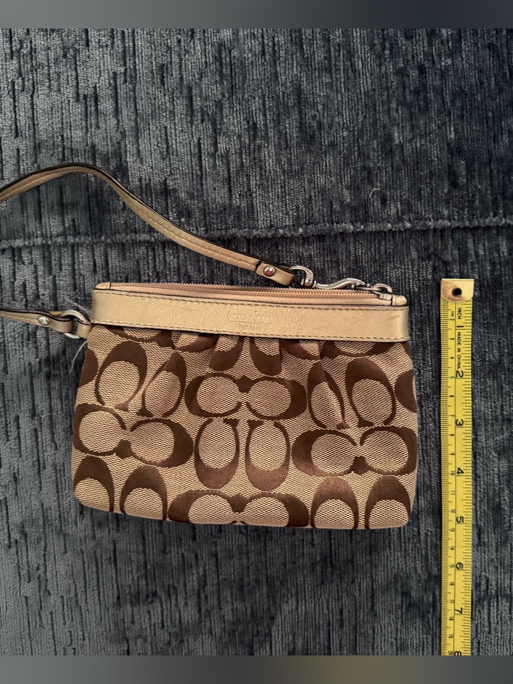 Coach Brown/Tan Signature Canvas Wristlet with Leather Trim - Picture 6 of 6